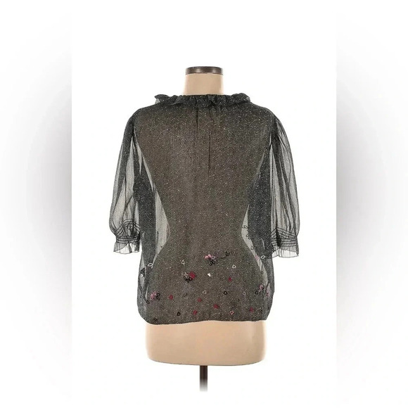 Zadig & Voltaire Sheer Heart Embroidered Beaded Blouse Womens Size Small - Picture 4 of 12